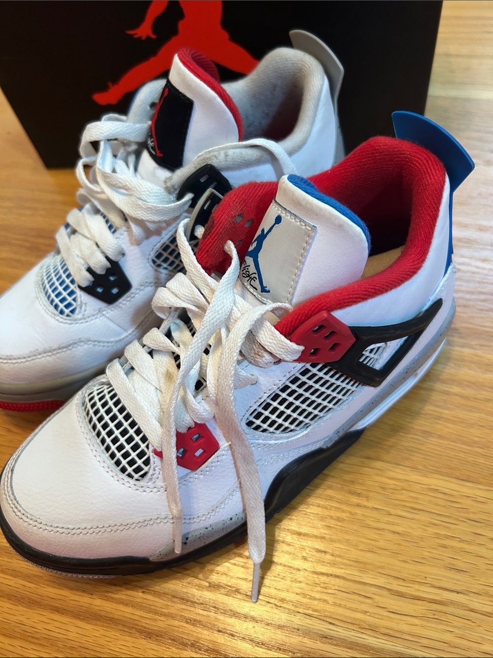 Jordan Kids White Sneakers with Red & Blue Accents - Picture 2 of 7
